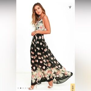 New Lulus Black and Floral Sheer Maxi Dress, NWT, Small